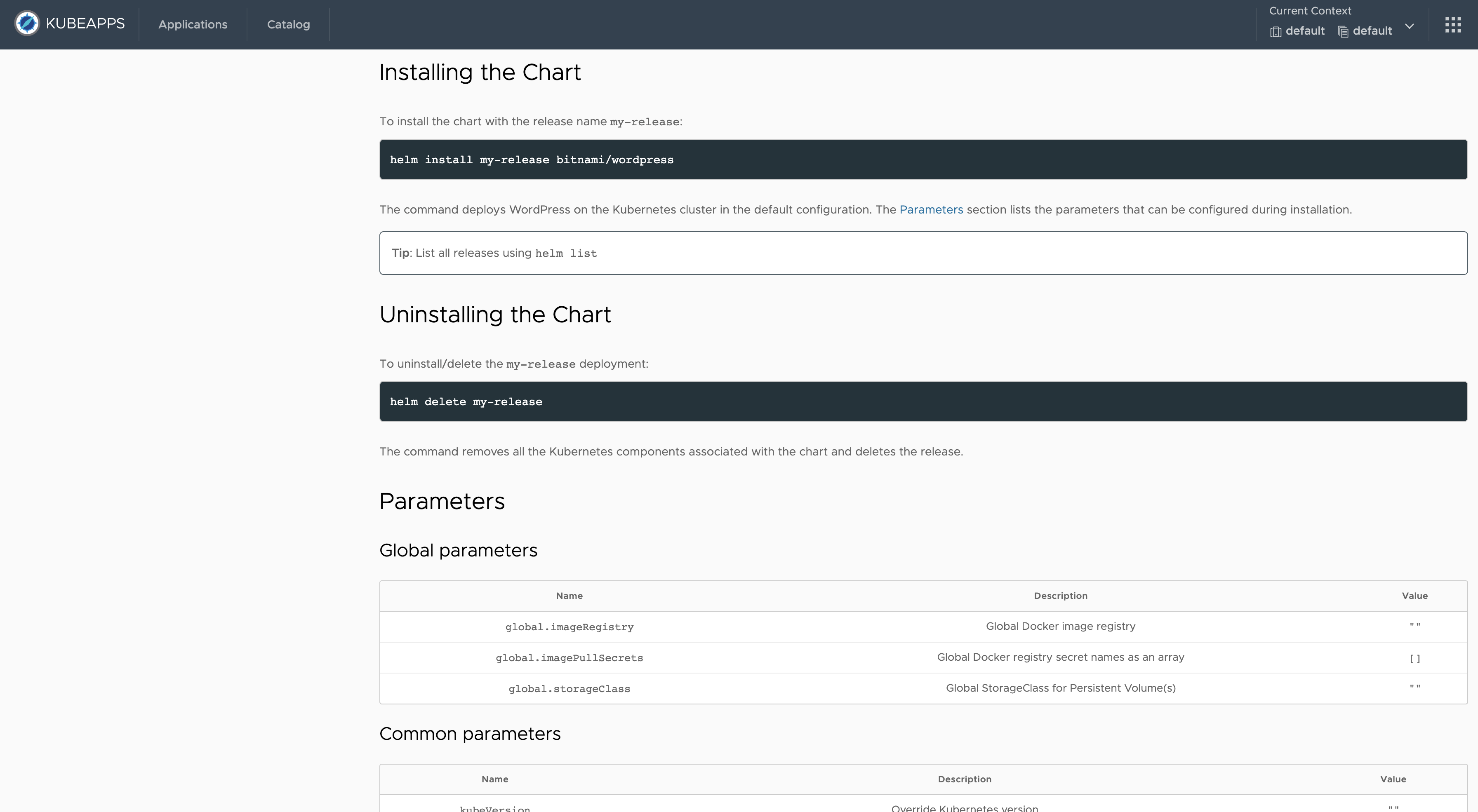 Browse Application parameters