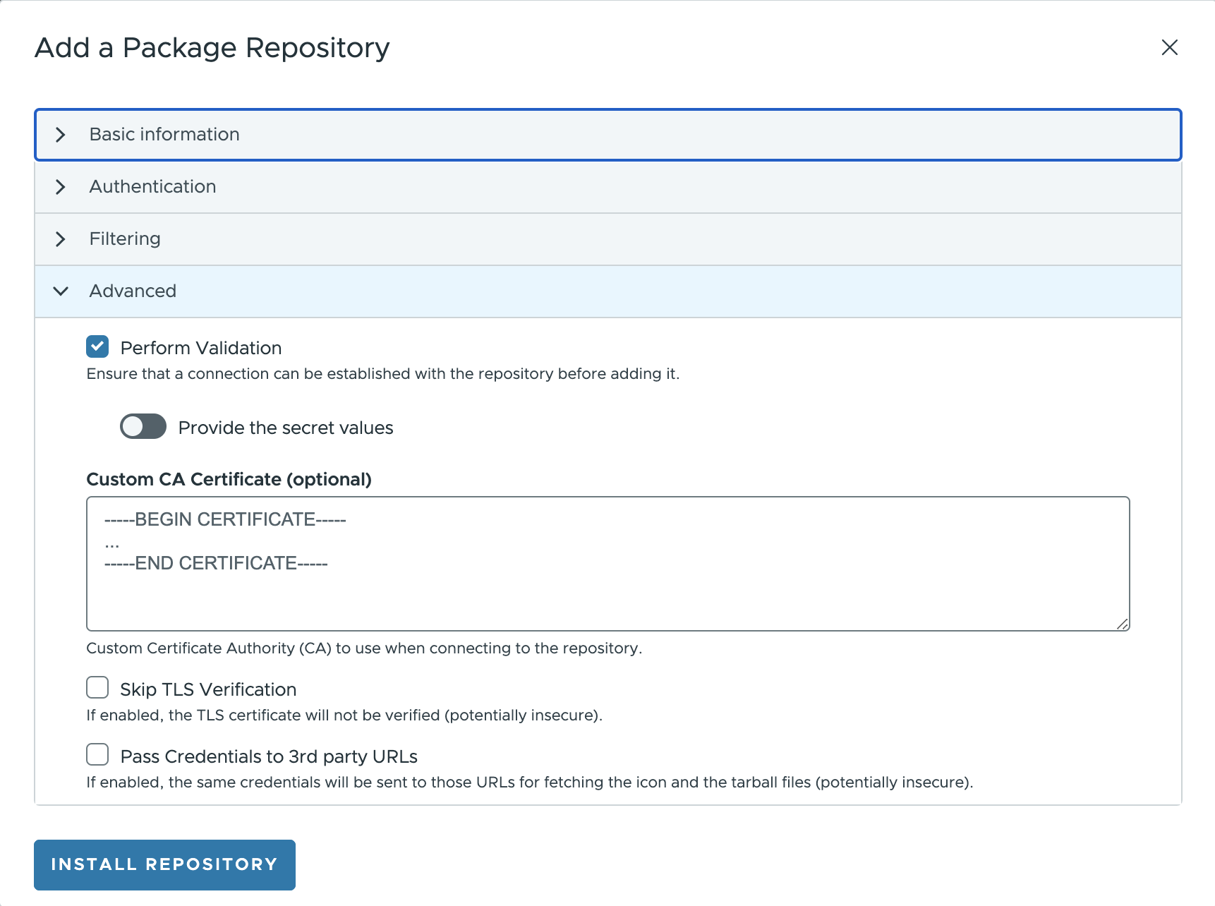 Package repositories modal part 3