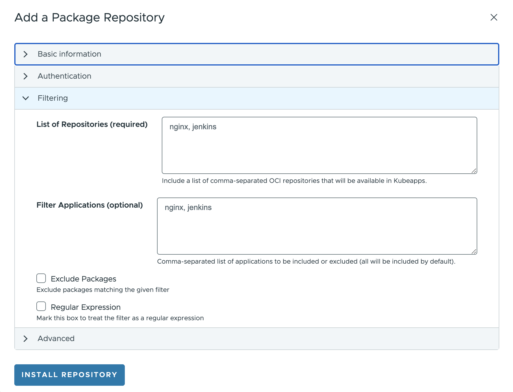 Package repositories modal part 3